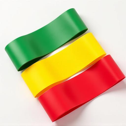A set of three colored resistance bands.