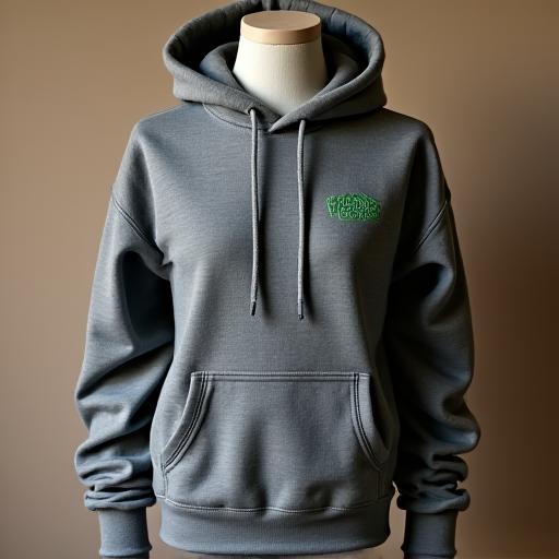 A comfortable grey hoodie with an embroidered logo.